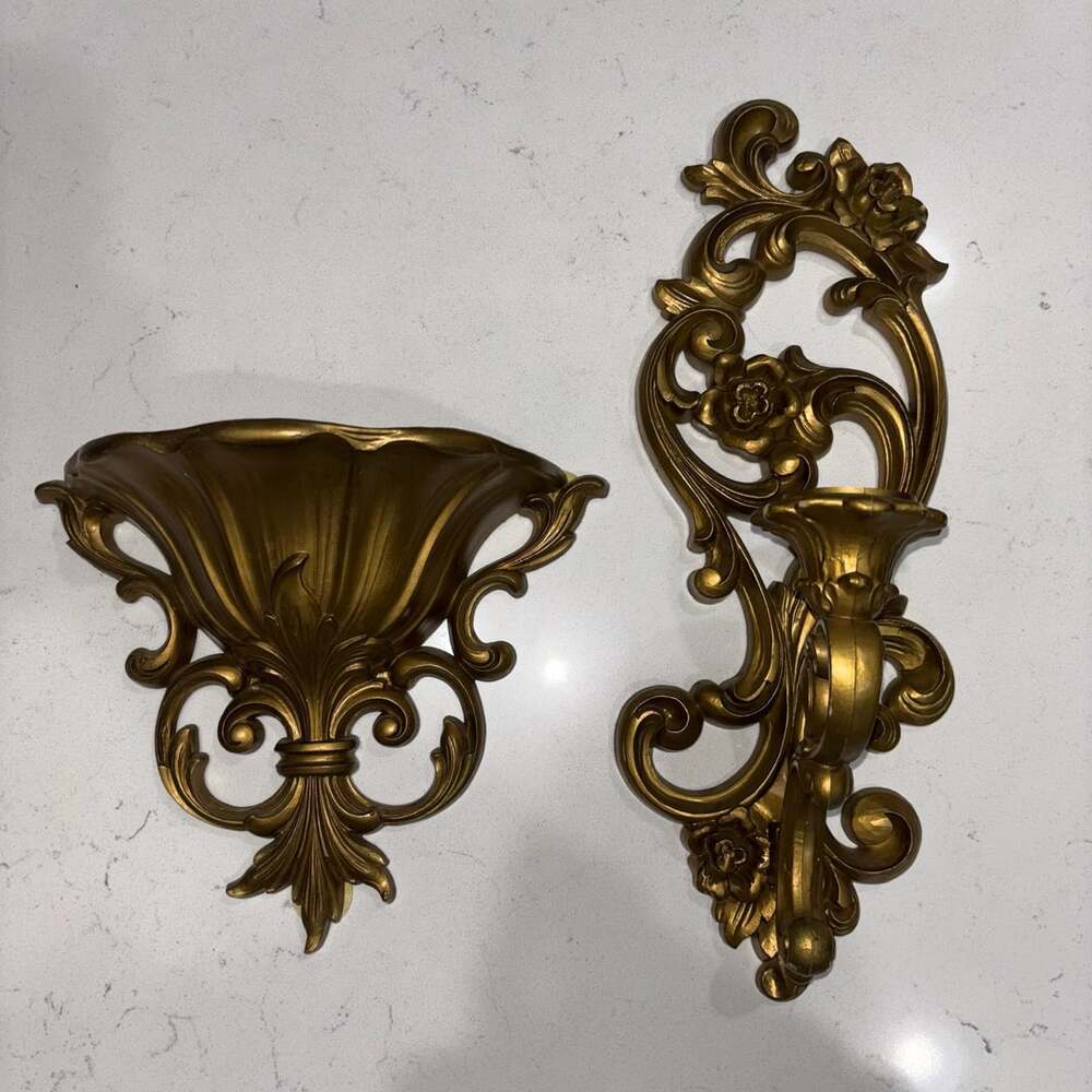 Homco Wall Candle Holder Sconce Gold Ornate Floral 4118